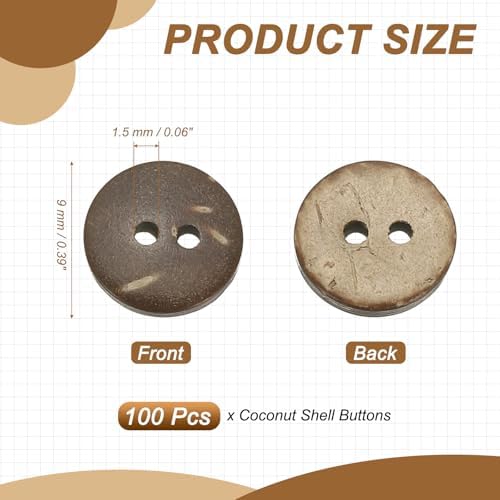 Natural Coconut Shell Buttons, 2 Holes Wooden Buttons - Fitting for