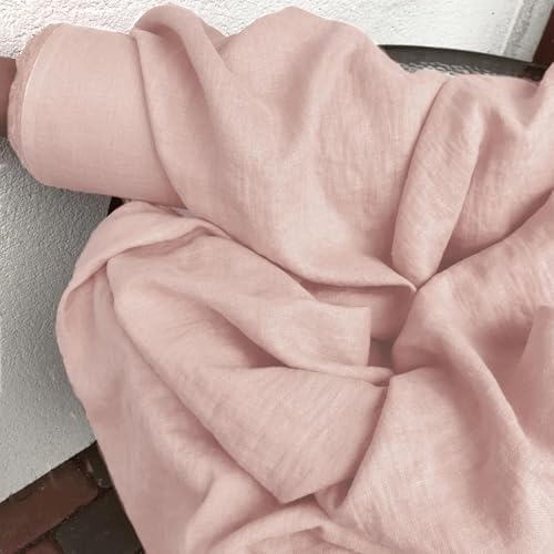 Light Sky Blue Natural Linen Fabric by the Yard, 185 GSM