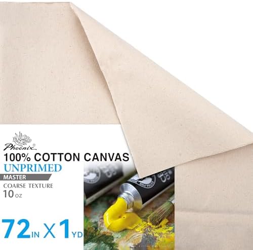 PHOENIX Unprimed Canvas Fabric by The Yard 72 Inch x 1 Yard (3ft)