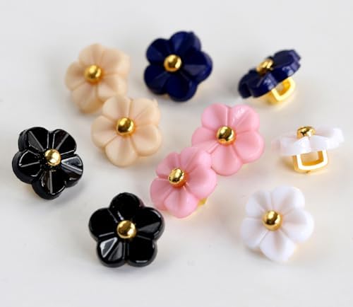50pcs 11mm(0.42") 5 Colors Assorted Flower Buttons for Sewing Shirt