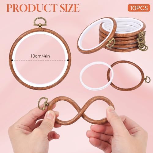 10 Pcs 4 Inch Mini Embroidery Hoops, Imitated Wood Round Frame Set for