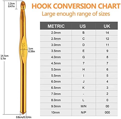 BCMRUN Aluminum Crochet Hook Set, 14 Pieces, 2-10mm