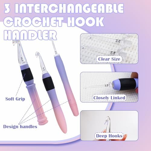 Lewhoo 17 Sizes Ergonomic Crochet Hook Set, 2.5mm-14.0mm