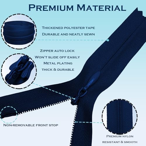 ANPURZII 2PCS #3 9 Inch Deep Navy Blue Invisible Zippers for Sewing