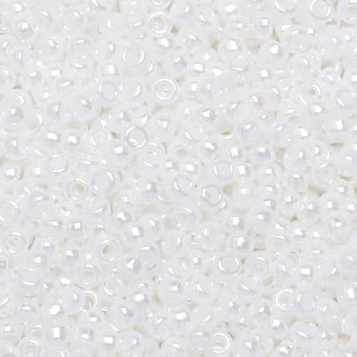 Miyuki Round Seed Beads, 15/0, White Pearl, 8.2g Tube, Round Glass