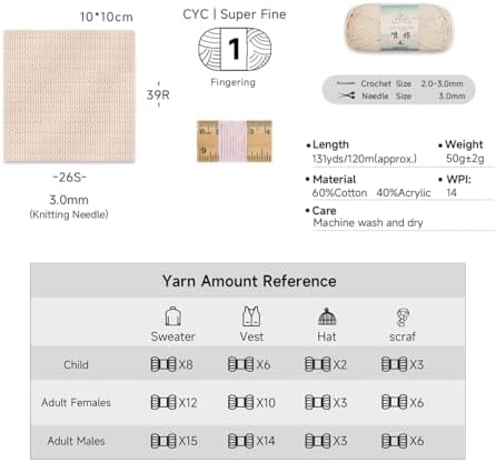 Susan’s Family Soft Cotton Yarn for Crocheting, Fingering Weight 4 Ply