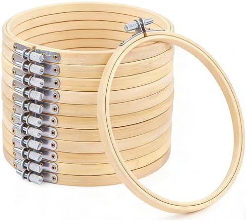Yorwex 12 Pieces 5 Inch Embroidery Hoops Adjustable Wooden Circle