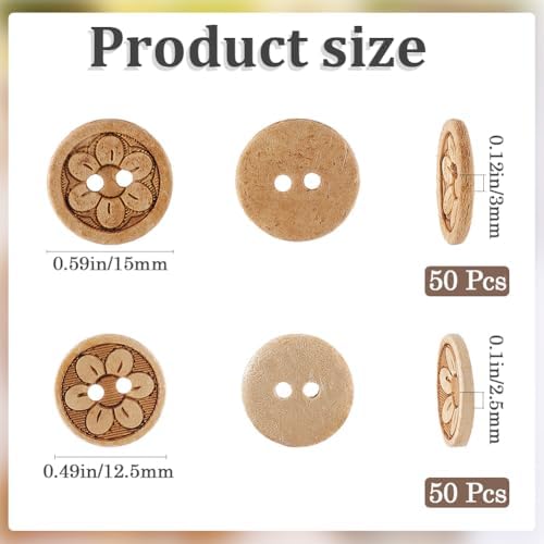 GORGECRAFT 100Pcs 2 Styles Brown Flower Buttons Natural Wood Coconut