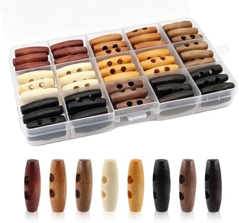 90Pcs 30mm Oval Wooden Buttons Set with Storage Box 8 Colors 2-Hole