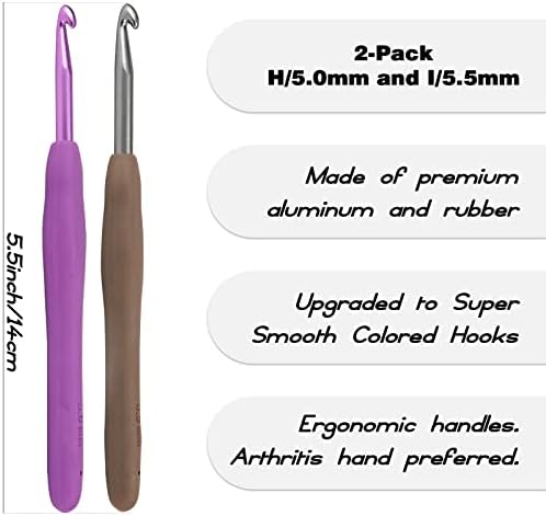 YOJOB 2-Pack Size H / 5mm, I / 5.5mm Crochet Hooks, Ergonomic Crochet