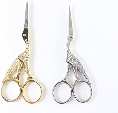 ToolUSA 4.5" Vintage Stork Design Scissors | Embroidery Gold & Silver