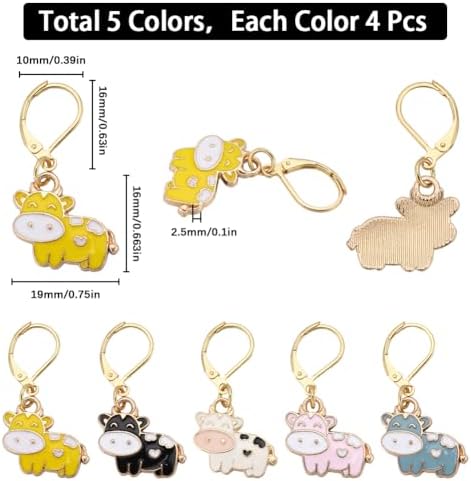 SUNNYCLUE 1 Box 20Pcs 5 Colors Cow Stitch Markers Cute Crochet Markers