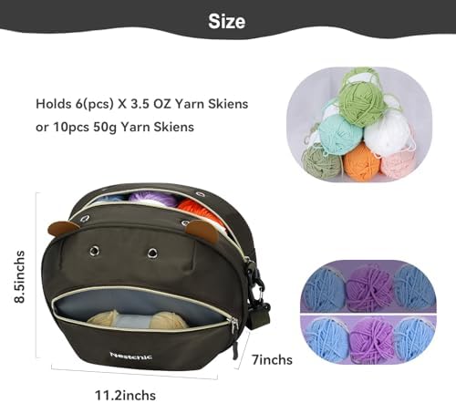 Hippo Yarn Storage Bag Organizer, Coffee Black
