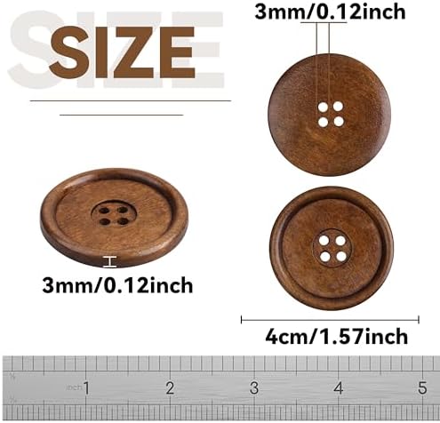 YAKA 40pcs Round Wood Buttons 4 Holes for Sewing Clothing,Sewing