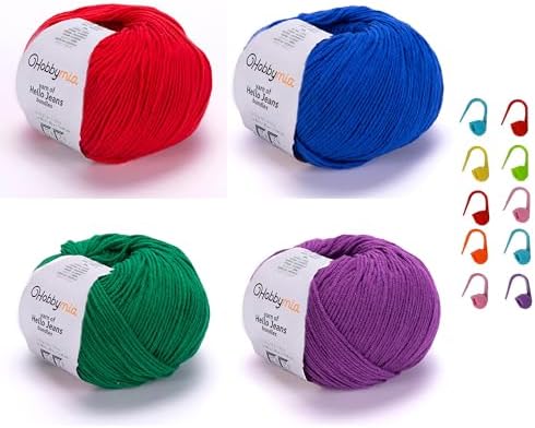 Cotton Yarn Bundle - 4 Multicolor Balls Soft Sport Weight Yarn for