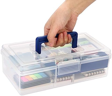 BTSKY Clear Plastic Storage Box with Removable Tray Multipurpose