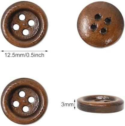 Honbay 200PCS 12.5mm 1/2 Inch Antique Brown Round Wooden Buttons 4