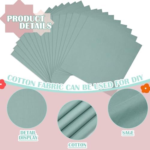 Buryeah 100 Pcs 10 x 10'' Sage Green Cotton Quilting Fabric