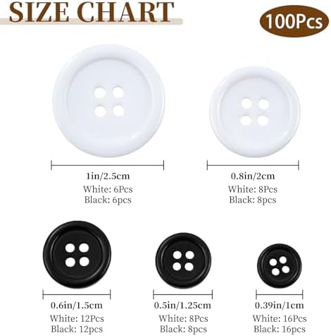 100 PCS Resin Button 4 Holes Round Craft 5 Sizes of Round Mixed