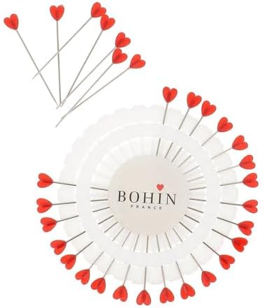 BOHIN Heart Head Pins, 30 Count, 38 mm, Steel & Plastic, Sewing &