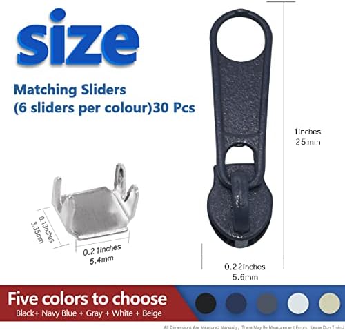 #3 Nylon Coil Sewing Zippers 5 Colors 13.6 Yards with 30pcs Zipper