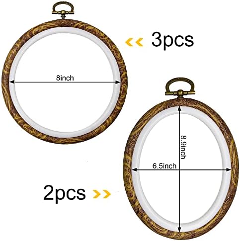 3 Pack 8" Round Embroidery Hoops Plus 2 Pack 9'' Oval Cross Stitch