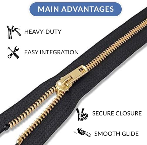 14 inch Metal Zipper Black 14" Gold Brass Metal Heavy Duty Zippers