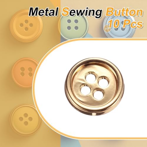 HARFINGTON 10pcs Metal Sewing Button, 11.5mm 4-Hole Round Suit Shirts
