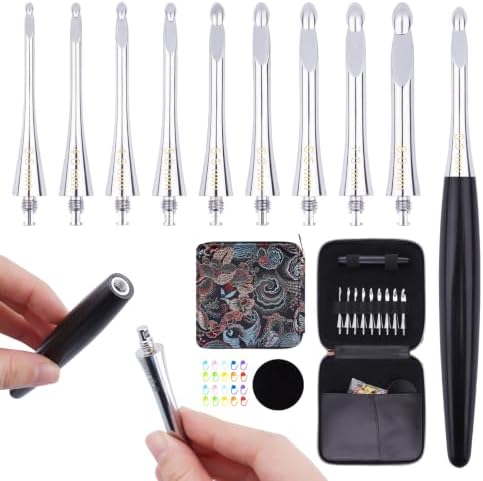 Mdoker Interchangeable Crochet Hooks Set with Wooden Handle