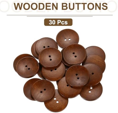 uxcell 30Pcs Wooden Buttons, 38mm(1.5 Inch) 2 Hole Round Wood Sewing