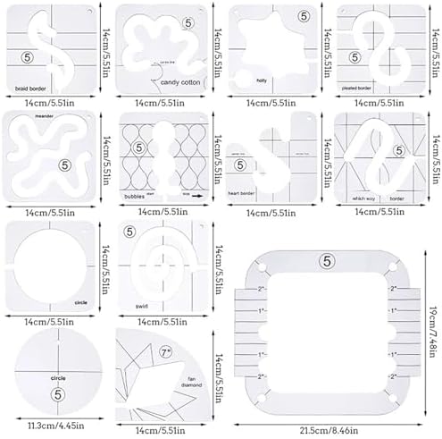 16-Piece Free Motion Quilting Ruler and Template Set