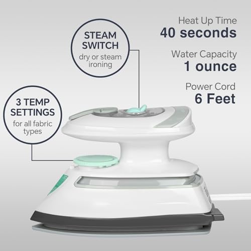 BEAUTURAL Mini Travel Steam Iron for Clothes with Dual Voltage, White