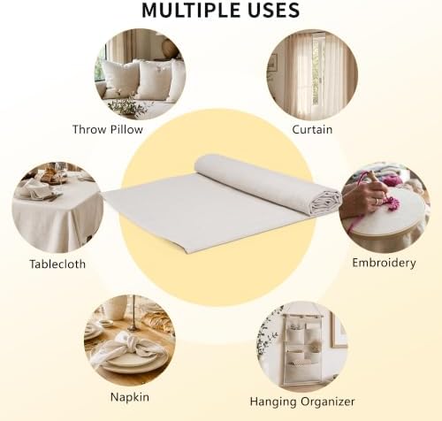 Pllieay Natural Linen Needlework Fabric for Embroidery (78 by 57 Inch)
