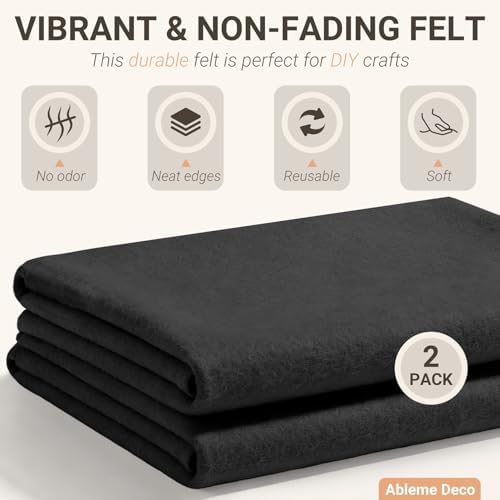 Black Felt Fabric Sheets 18" x 18" (2 Pack) 1.6mm Soft Craft Felt