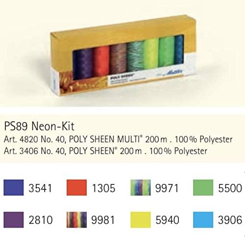 Mettler Polysheen Each 8 Colors Neon Colors Thread (Set of 1), 1500