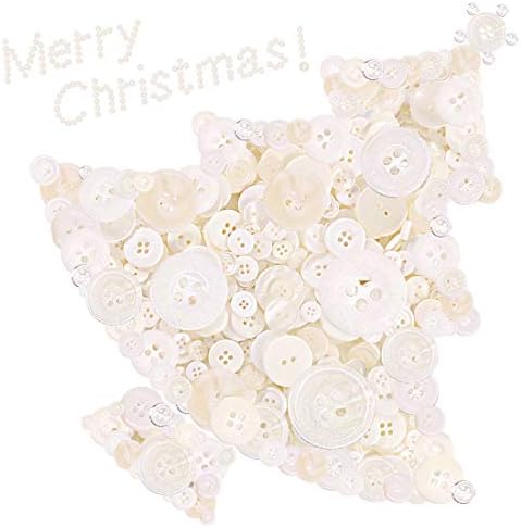 Swpeet 1000 Pcs Christmas Craft Buttons, 2 & 4 Hole White Round Resin
