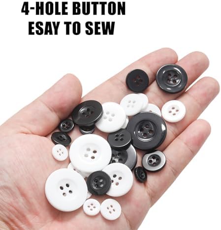 Lilaly 100 pcs Black and White Buttons for Crafts, 5 Sizes Mixed Wide
