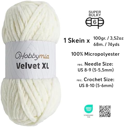 Velvet XL Chenille Yarn, Super Bulky, Eggshell