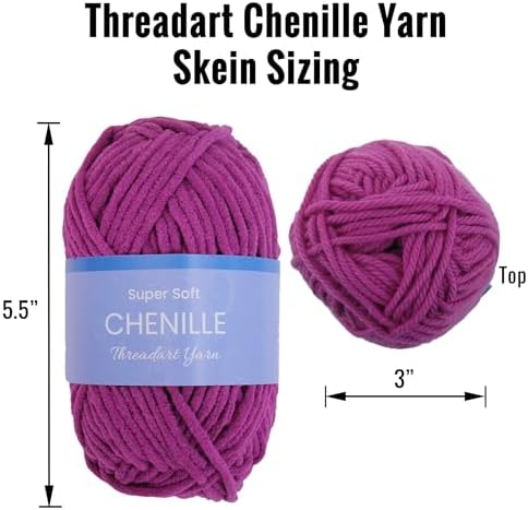 ThreadArt 5 Pack Chenille Yarn Set for Crochet, #5, Bright Colors