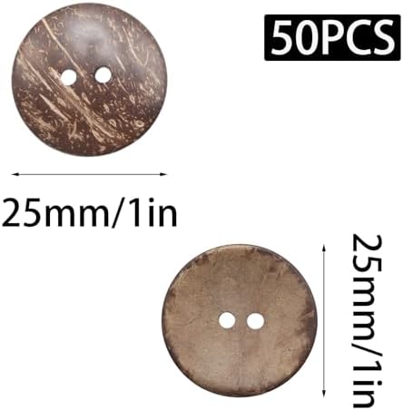 Lilaly 50 Pcs 1 inch Natural Coconut Shell Buttons, 2 Hole Big Bulk