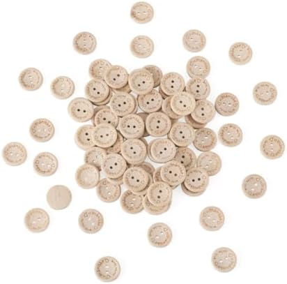 100pcs Natural Wooden Flat Round Buttons Blanched Almond 2 Hole Word