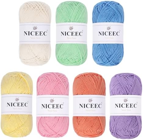 NICEEC 7 Skeins Soft Baby Cotton Yarn 616yds/12.32oz - Series 3