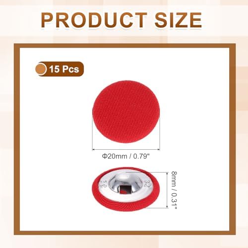 uxcell 15Pcs Fabric Cloth Covered Button 20mm 32L Metal Shank,Red