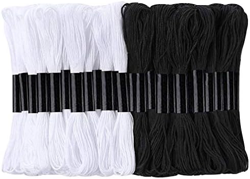 XLSFPY Black & White Cotton Embroidery Floss – 24 Skeins