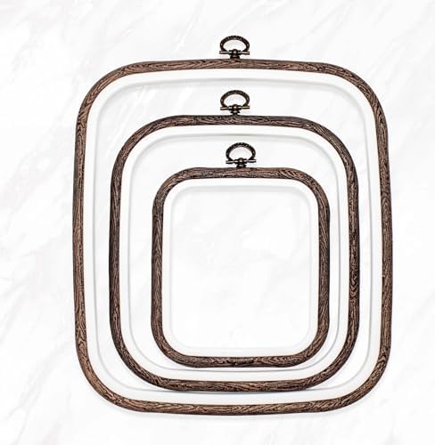 Nurge 3 Piece Embroidery Hoop Set Imitated Wood Display Frame, Plastic