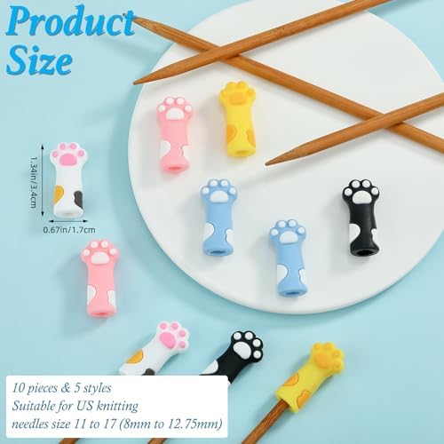 BEEFLYING Knitting Needle Stoppers 3D Cute Cat Paw, Fit Size 8~12mm