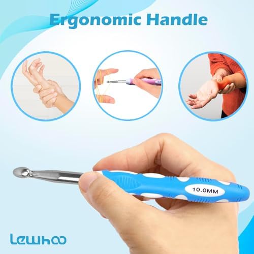 Lewhoo 13 Size Ergonomic Crochet Hooks Set with Case, 2.0mm -10.0mm