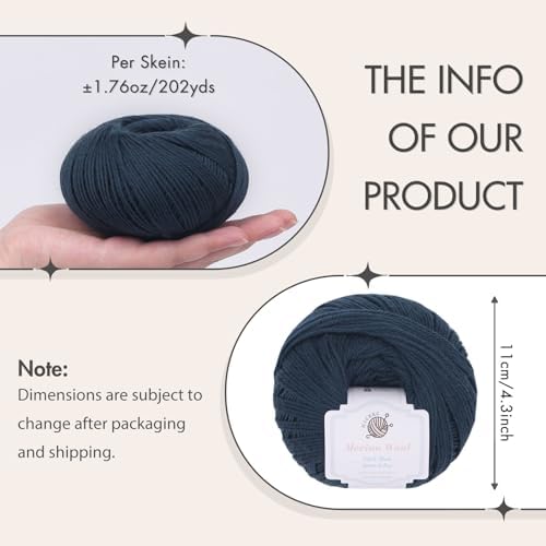 NICEEC 4 Skeins Soft Merino Wool Yarn- Blue Series