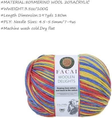 Facai Blend Merino Wool Yarn for Knitting - Worsted Weight,197yds