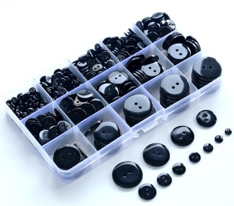 543pcs 2 Holes Resin Black Buttons 11 Sizes Assorted (6mm-25mm) 2